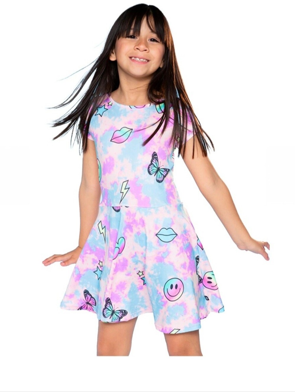 PixieLane Short Sleeve Tie Dye Emoji Skater Dress, Size 3, NWT